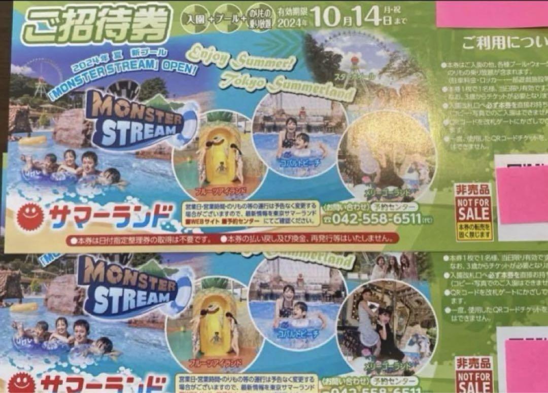 東京サマーランド　招待券　6枚