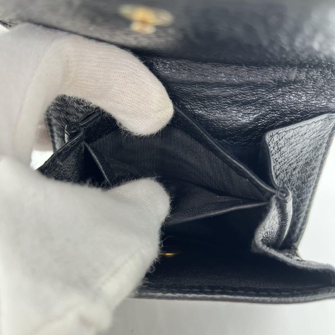 GUCCI 二つ折り財布 インターロッキング シェリーライン GG金具 黒 本革