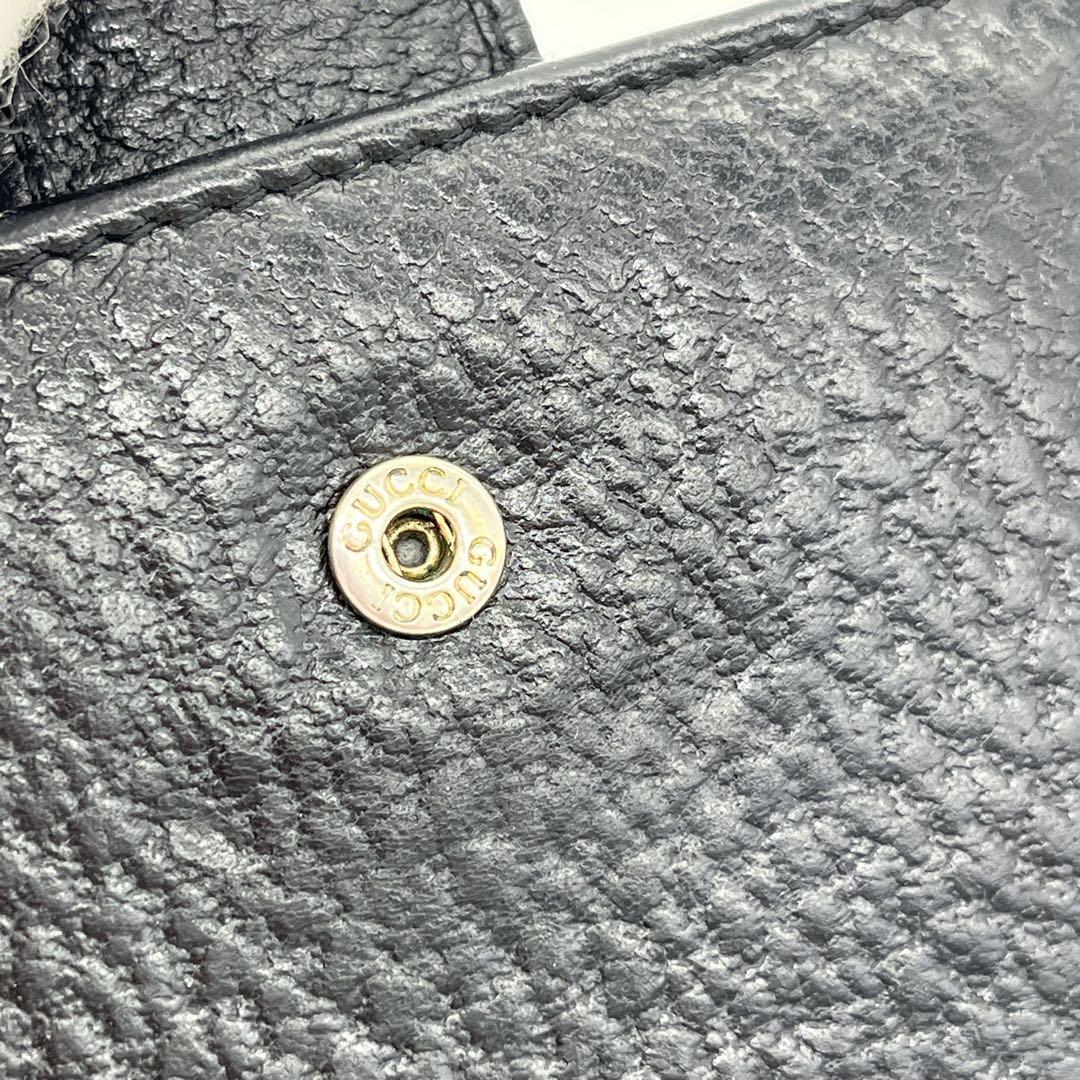 GUCCI 二つ折り財布 インターロッキング シェリーライン GG金具 黒 本革