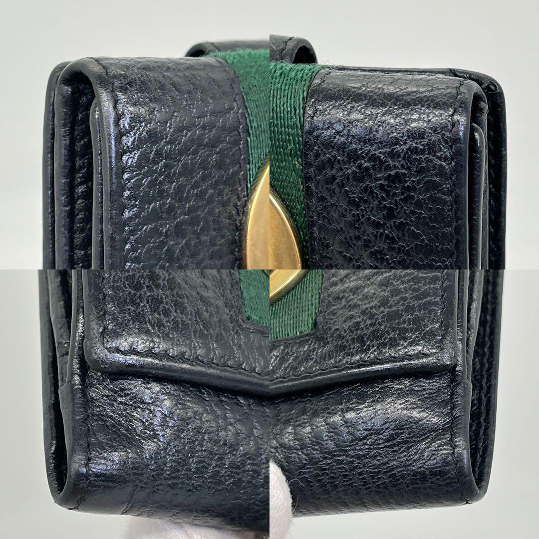 GUCCI 二つ折り財布 インターロッキング シェリーライン GG金具 黒 本革