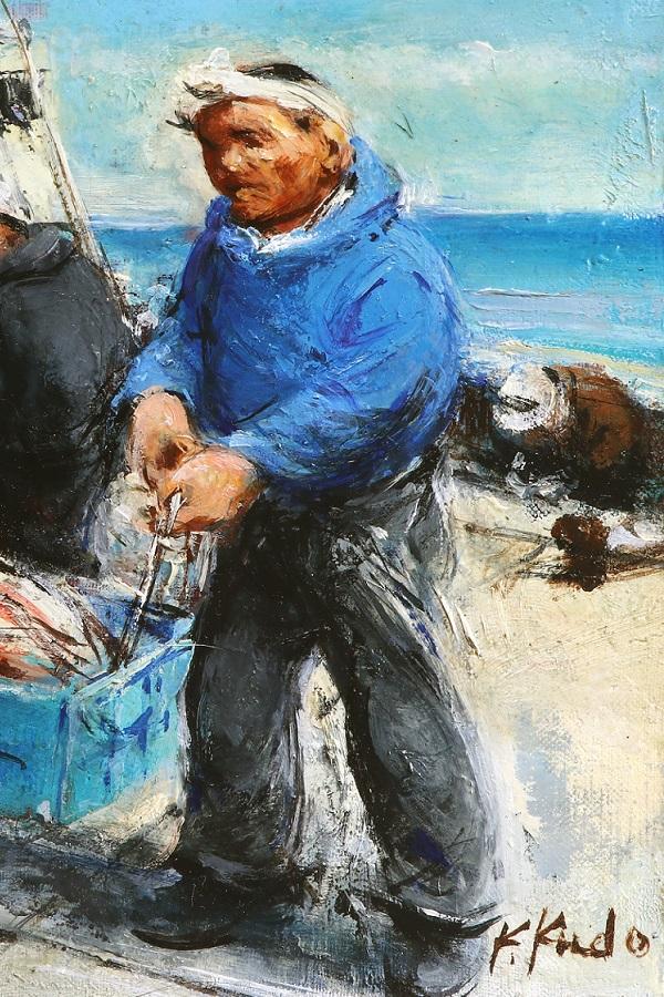 売約済】東北の漁港 油絵 人気画家 工藤和男 日展評議員 絵画