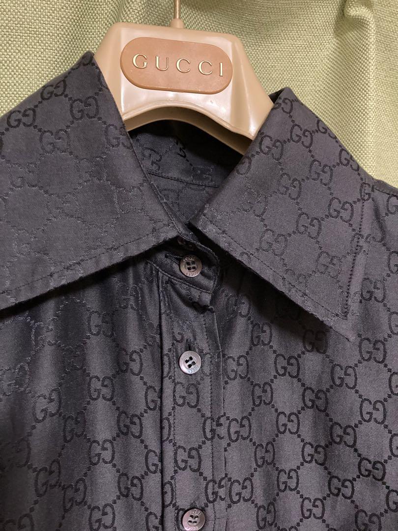 GUCCI GGロゴデザイン柄 ブラック長袖シャツ