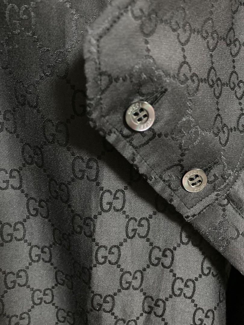 GUCCI GGロゴデザイン柄 ブラック長袖シャツ