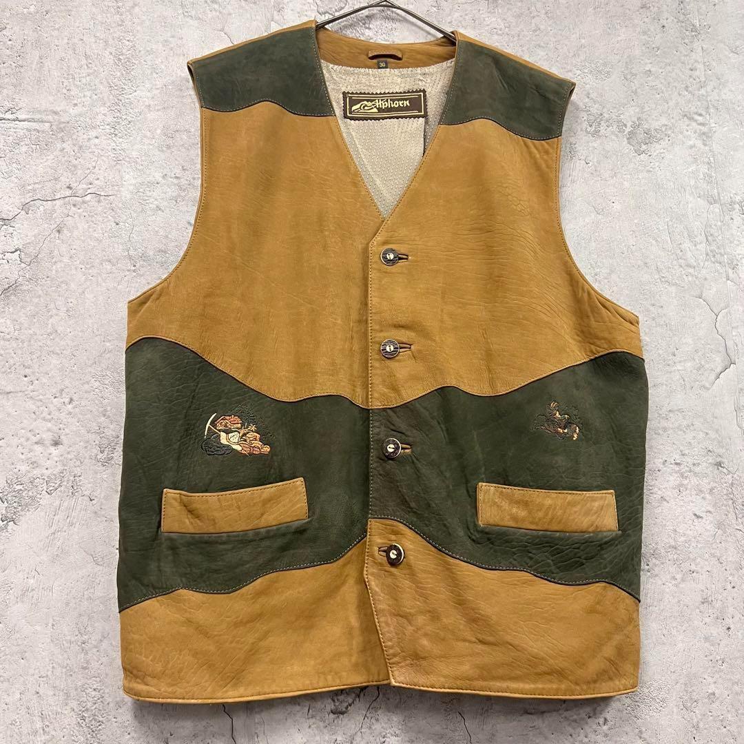ユーロ古着☆vintage【チロリアン レザーベスト】民族 メンズ2-3XL