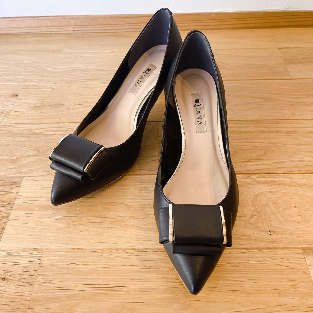 極美品 ダイアナ DIANA ポイントトゥ パンプス 黒 24.5 幅広