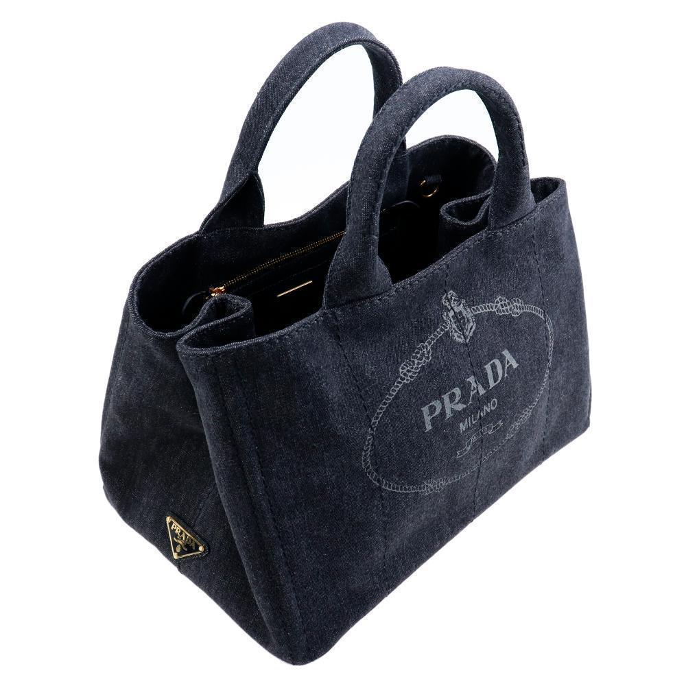 PRADA バッグ トートバッグ カナパ M デニム ブラック コットン 帆布