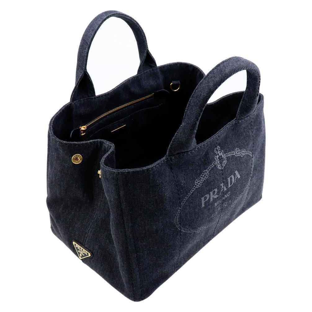 PRADA バッグ トートバッグ カナパ M デニム ブラック コットン 帆布