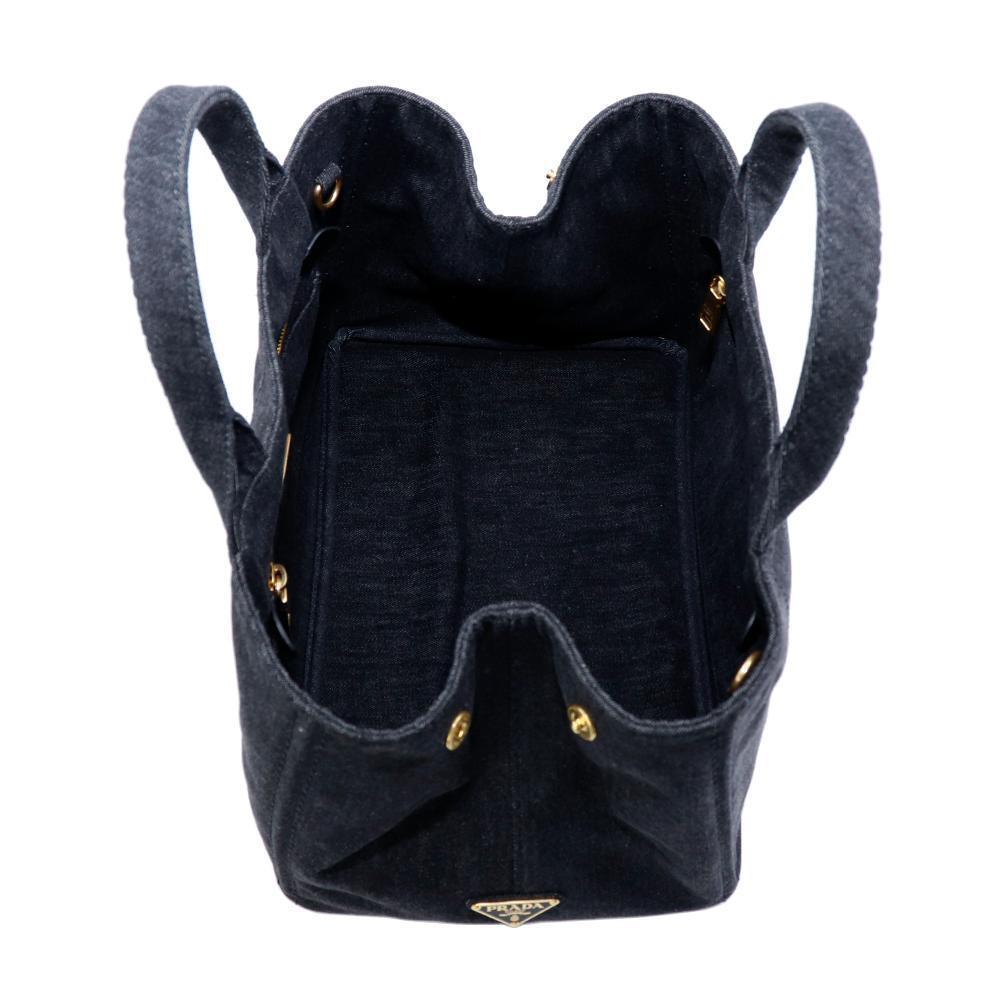 PRADA バッグ トートバッグ カナパ M デニム ブラック コットン 帆布