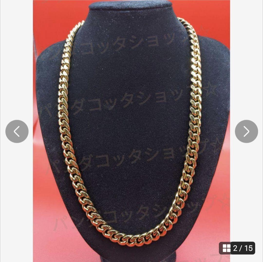 10mm 60cm 金ネックレス 18kゴールド ステンレス製 ダブルセーフティ