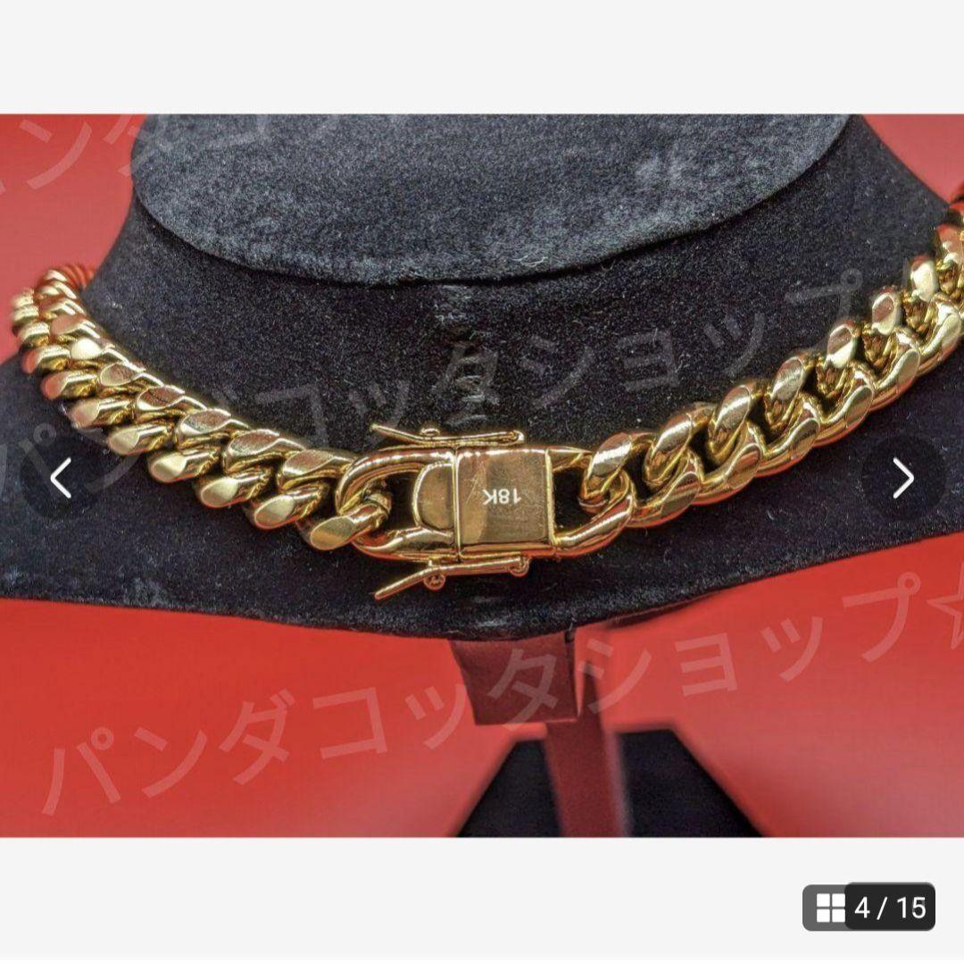 10mm 60cm 金ネックレス 18kゴールド ステンレス製 ダブルセーフティ