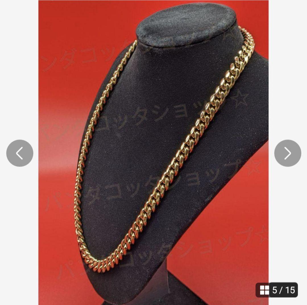 10mm 60cm 金ネックレス 18kゴールド ステンレス製 ダブルセーフティ