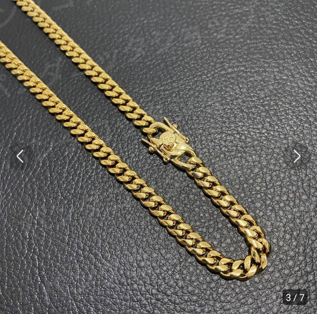 10mm 60cm 金ネックレス 18kゴールド ステンレス製 ダブルセーフティ