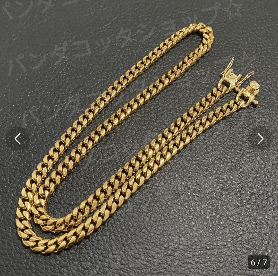 10mm 60cm 金ネックレス 18kゴールド ステンレス製 ダブルセーフティ