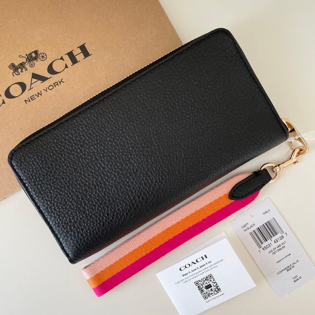 COACH コーチ　長財布　ストラップ付き　ブラック　黒色