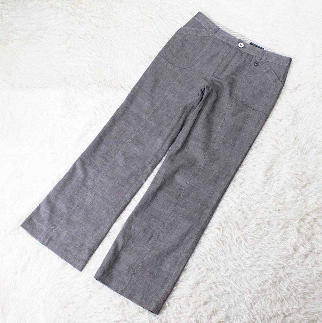 極美品 リネン《Leilian》フレアパンツ(11)グレー センターシーム