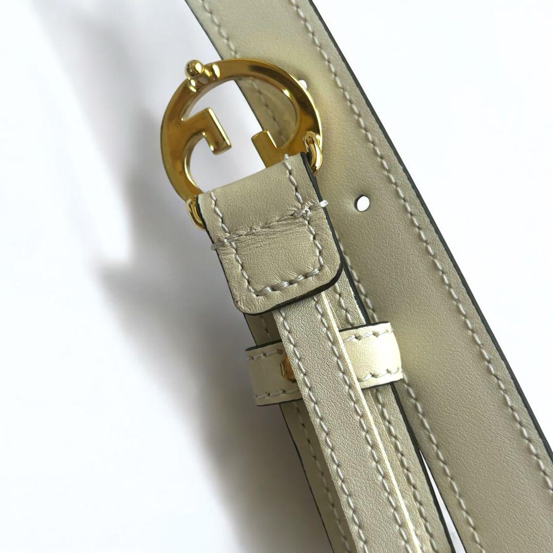 【極美品】正規品 GUCCI グッチ スリムベルト GG ホワイト 白 ゴールド