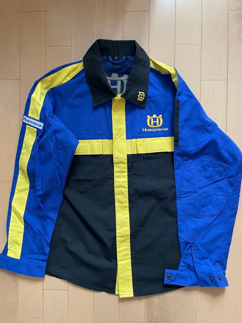 Husqvarna 長袖シャツ 青 黒 黄 Lサイズ