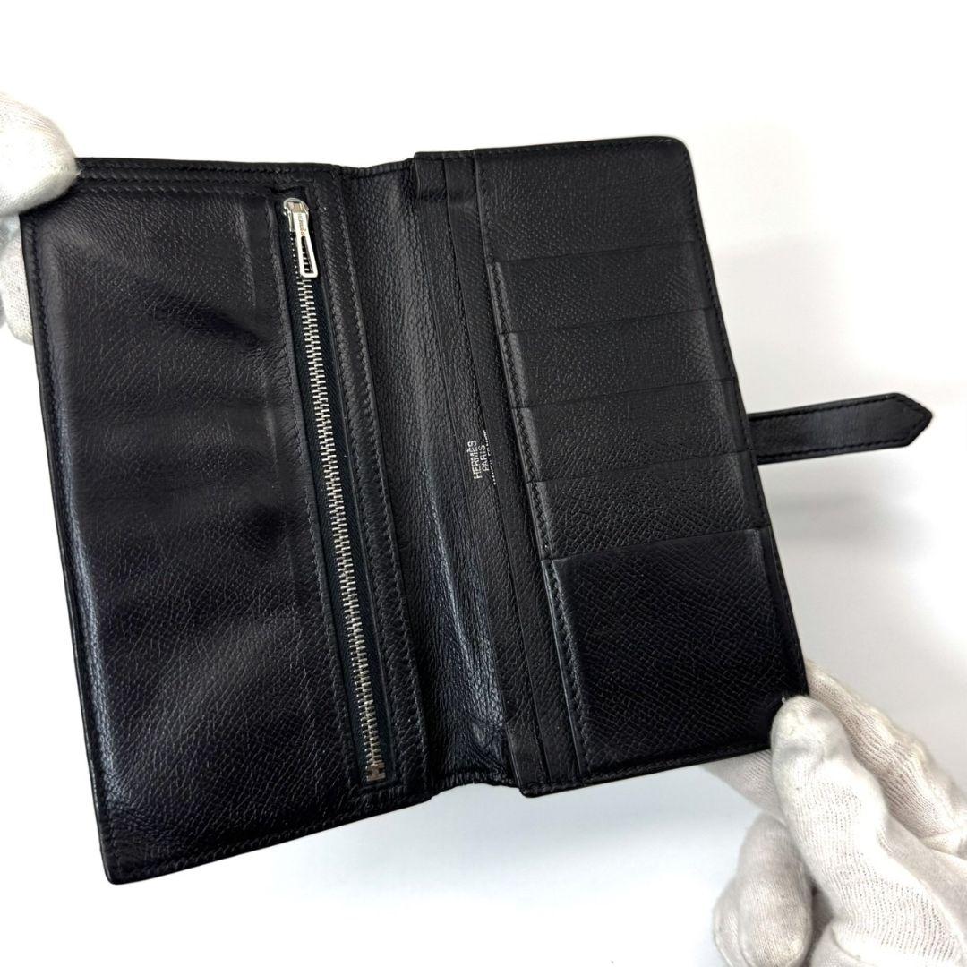 エルメス ベアン スフレ 財布 長財布 折り財布 二つ折り 黒 ブラック □J
