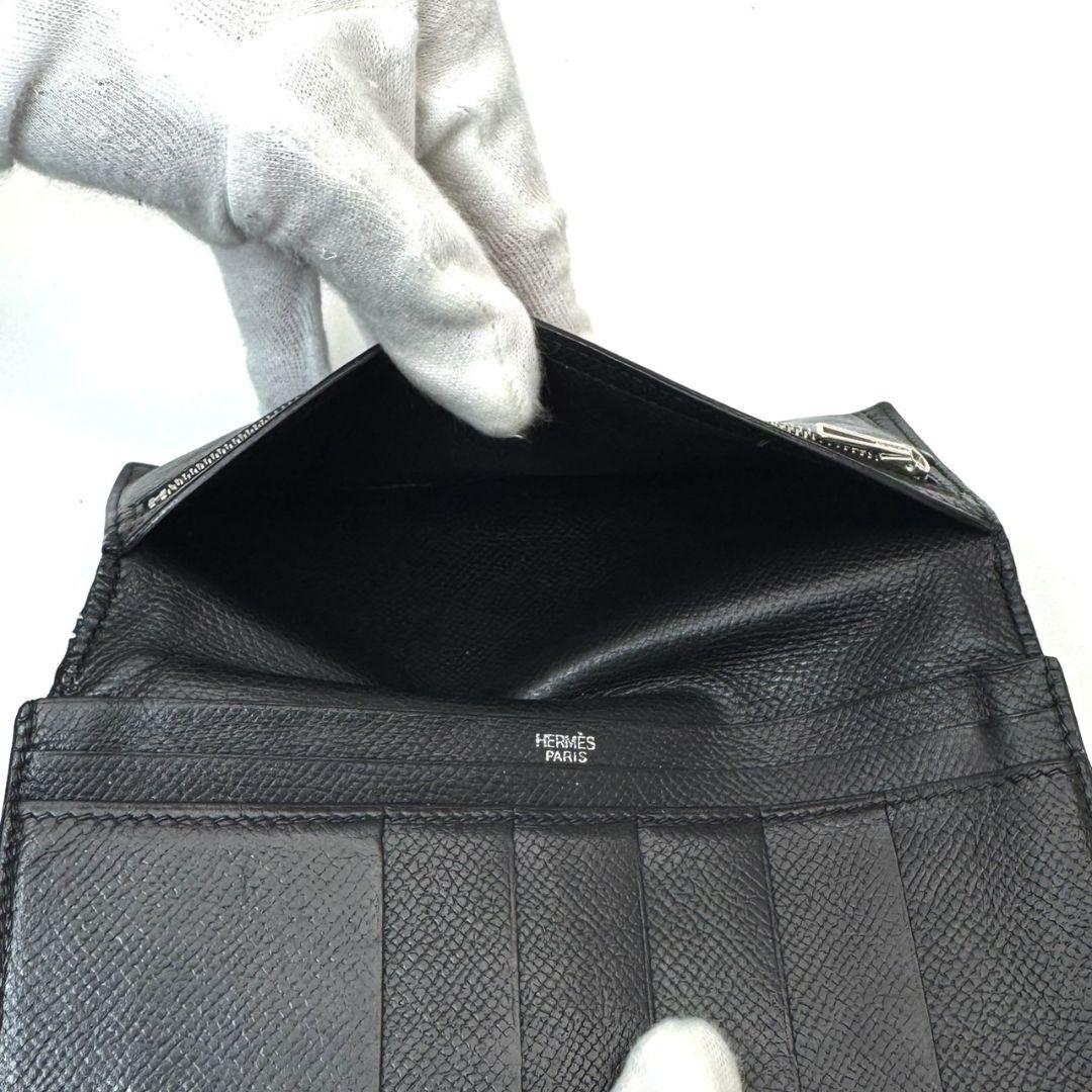 エルメス ベアン スフレ 財布 長財布 折り財布 二つ折り 黒 ブラック □J