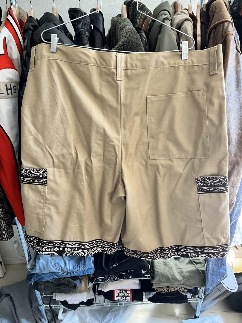XL ベージュ バンダナ柄 ワークパンツ