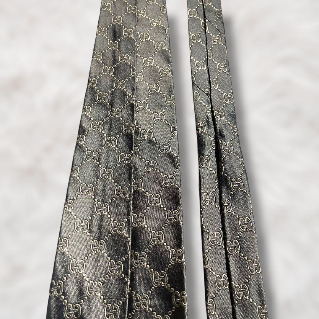 【美品✨️】グッチ GUCCI シルバー 黒 GG柄 総柄 メンズ ネクタイ