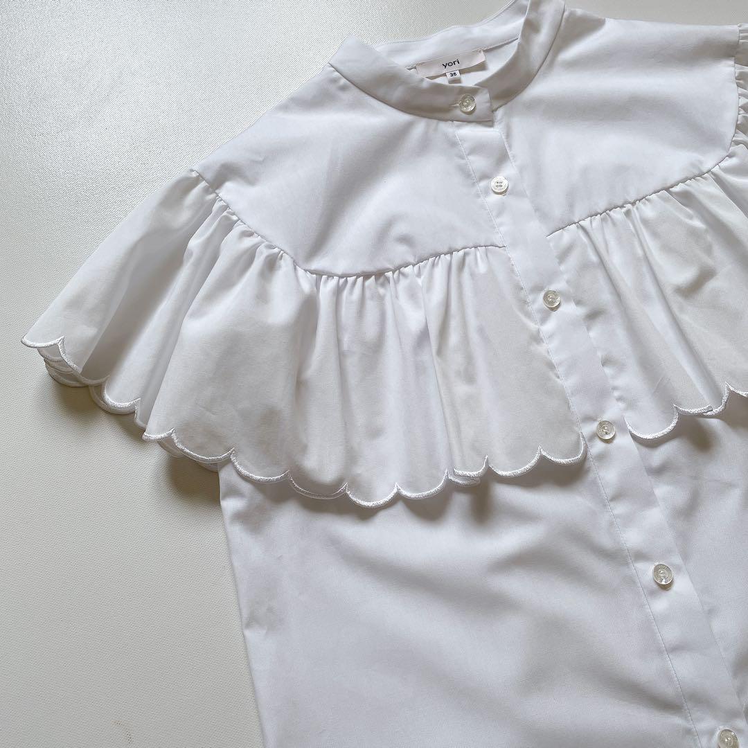 コリアグランドセール 美品【ヨリ】スカラップスリーブブラウス/size36 ホワイト トップス