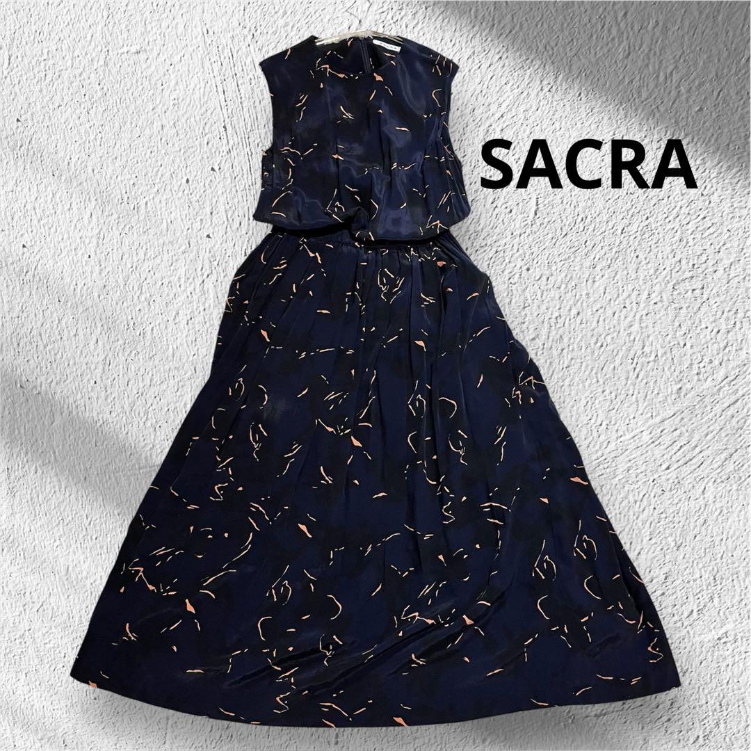 SACRA サクラ Shadow flower ワンピース ロング ノースリーブ
