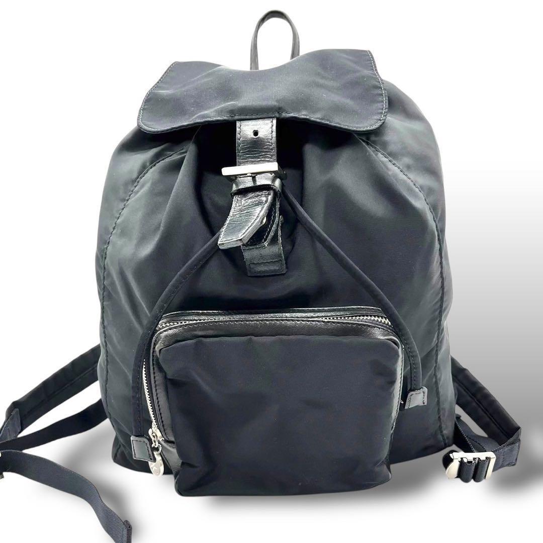 美品 637 アニエスベーボヤージュ リュック ナイロン レザー ブラック 巾着