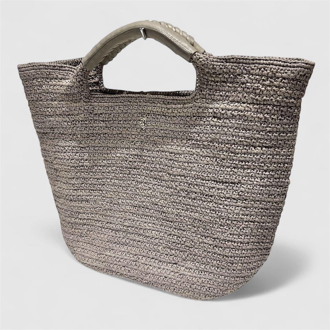 【ギフ_包装】 美品◎HELEN レザー カゴバッグ ラフィアバッグ KAMINSKI バッグ