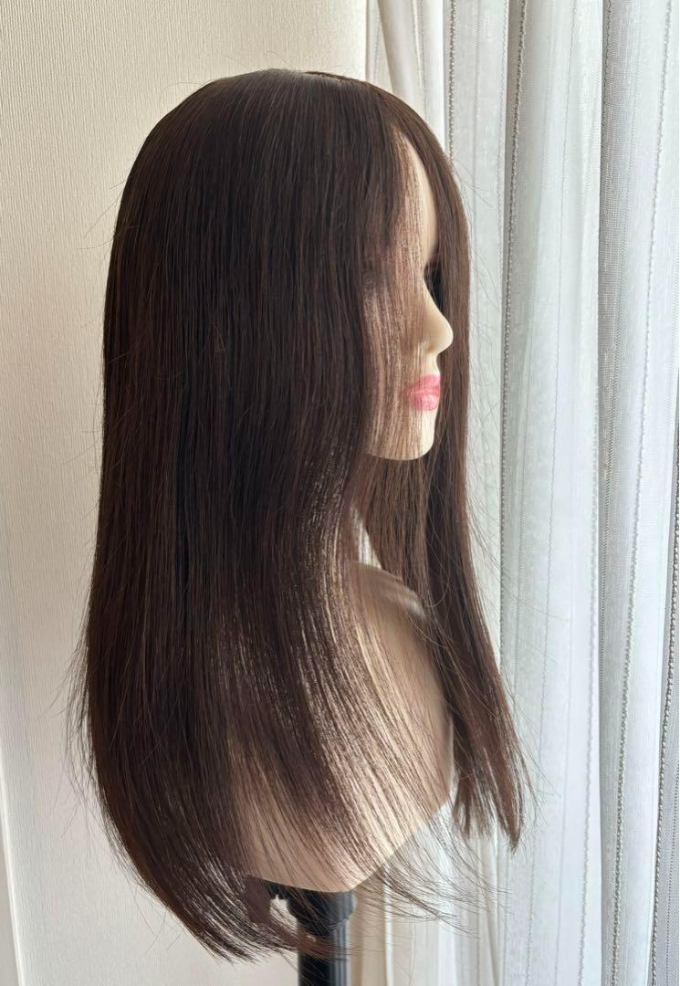 人毛100% 医療　フルウイッグ　全人工頭皮　自然　ロングストレート　ブラウン