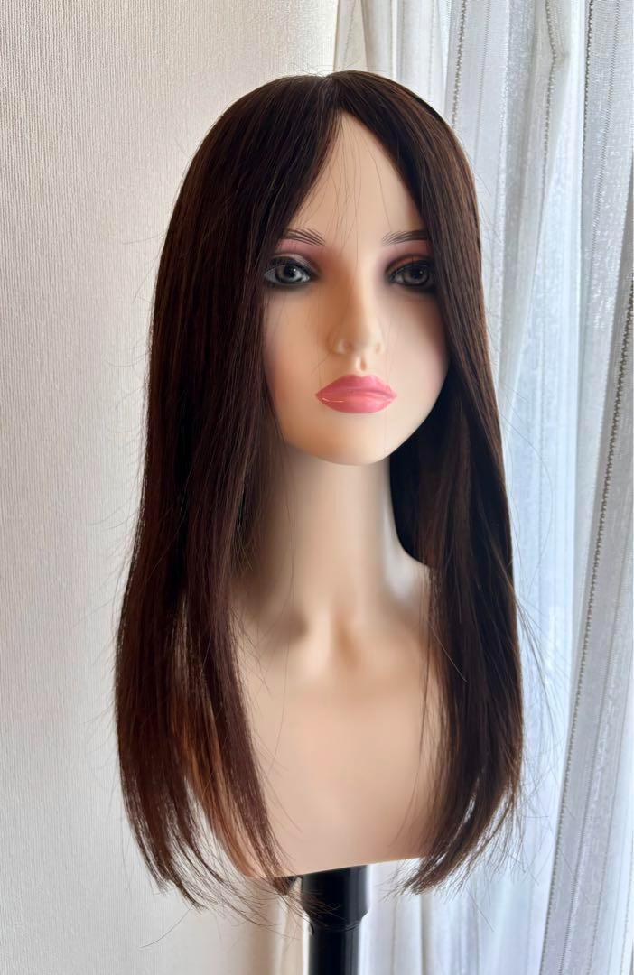 人毛100% 医療　フルウイッグ　全人工頭皮　自然　ロングストレート　ブラウン