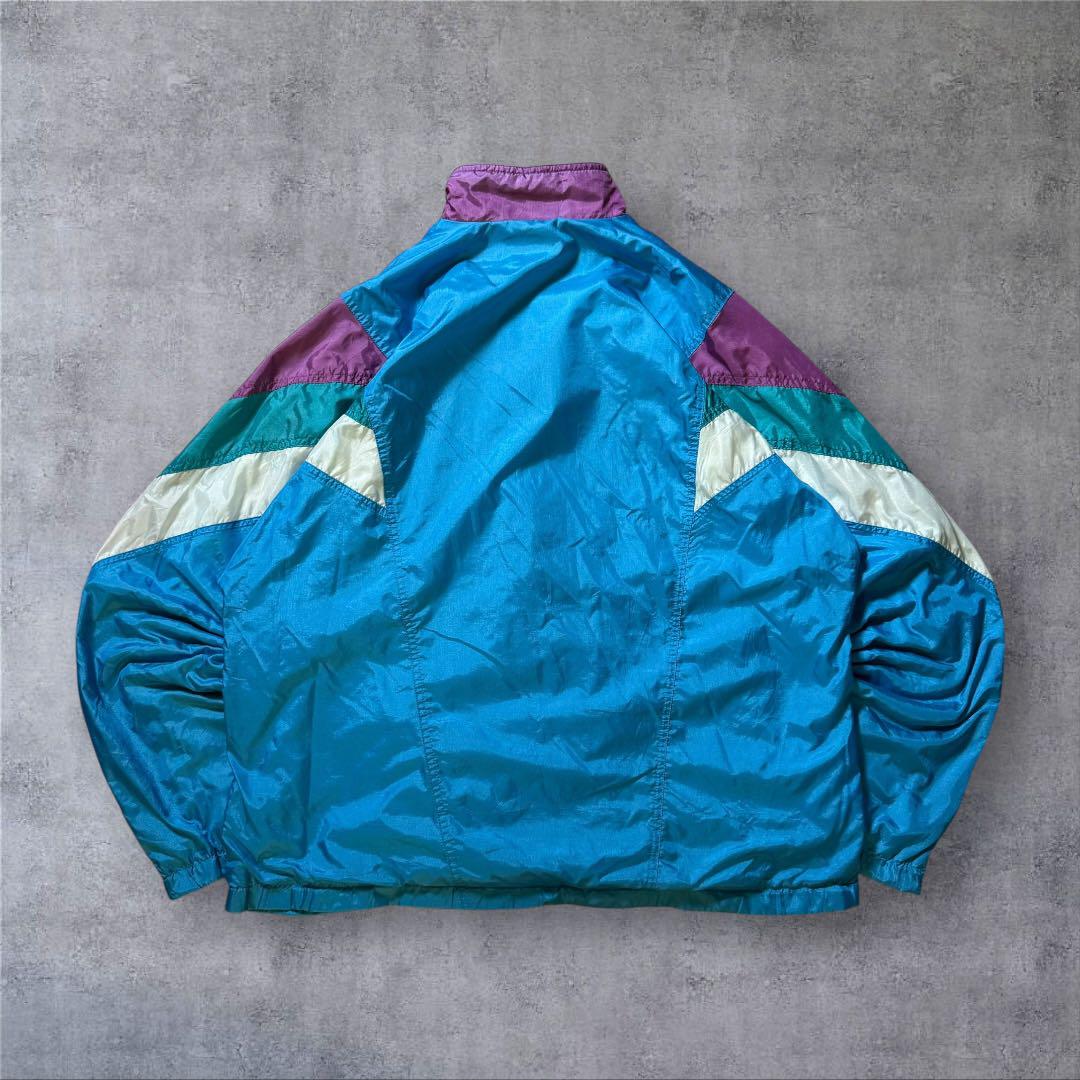 80年代OLD adidas古着ナイロンジャケット刺繍ロゴフルジップネ/R292 1504】80年代adidasナイロンジャケット刺繍ロゴ短丈マルチカラー