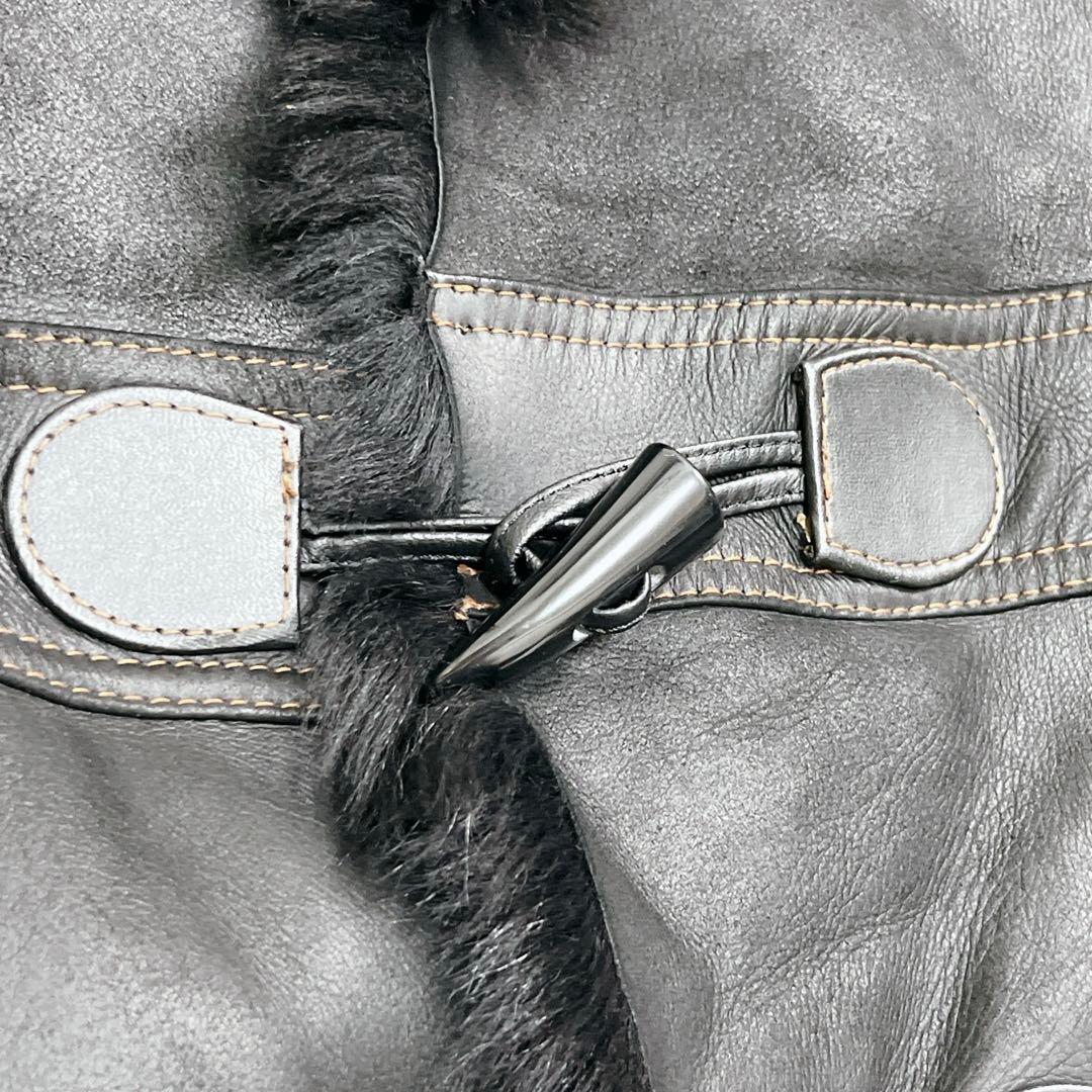 美品 ムートンラムレザーファーコート 羊革トグル 黒 ヴィンテージ L 美品 ムートンラムレザーファーコート 羊革トグル 黒 ヴィンテージ L