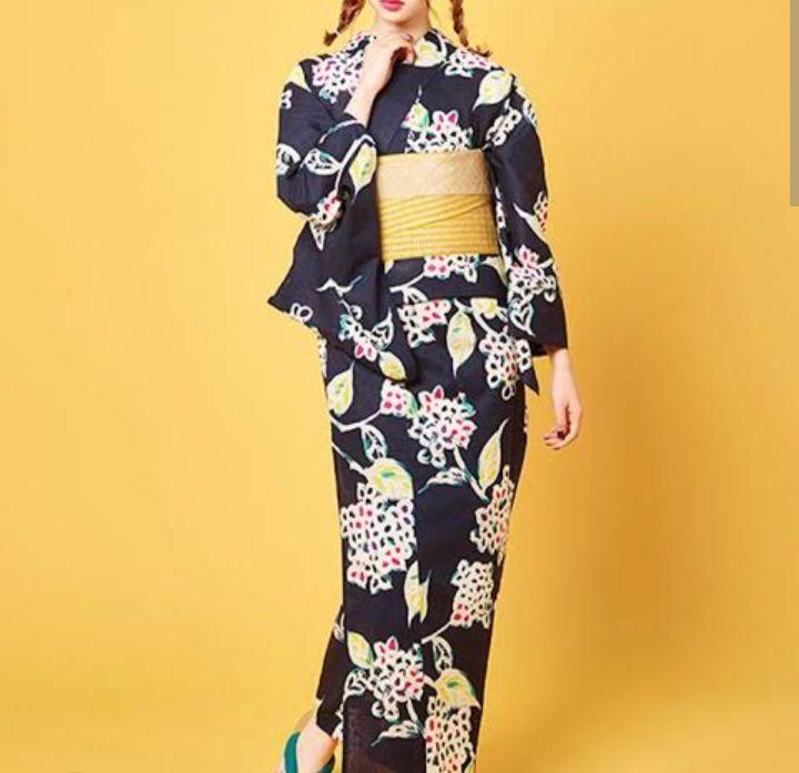 【高級綿麻浴衣】◆九重×中村里砂ブランド浴衣単品レア！大人の黒紫陽花モダンゆかた