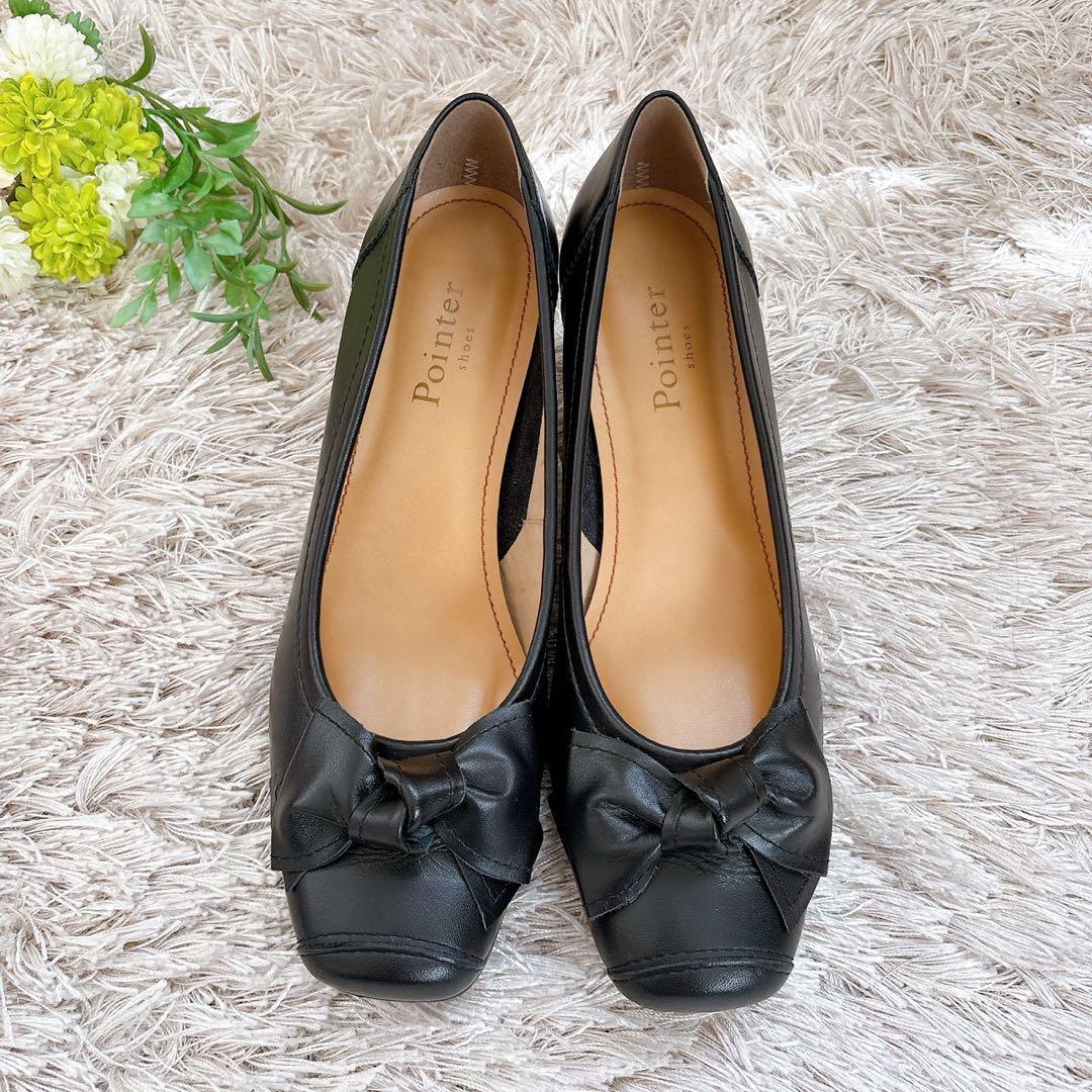 極美品✨Pointer レザー リボンモチーフパンプス24.5cmEEE 日本製