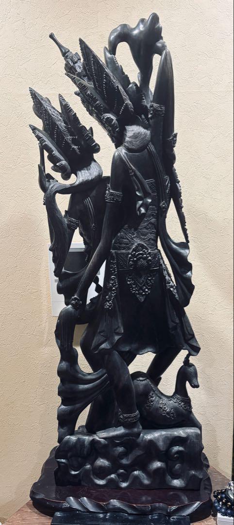 黒檀 木彫 細密彫刻 女神 98cm 大型 バリ神 神話 置物 彫刻 ラマーヤナ