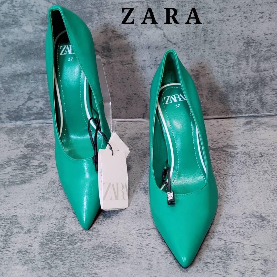 美品✨️ 未使用 タグ付 ZARA ザラ ポインテッドトゥパンプス グリーン