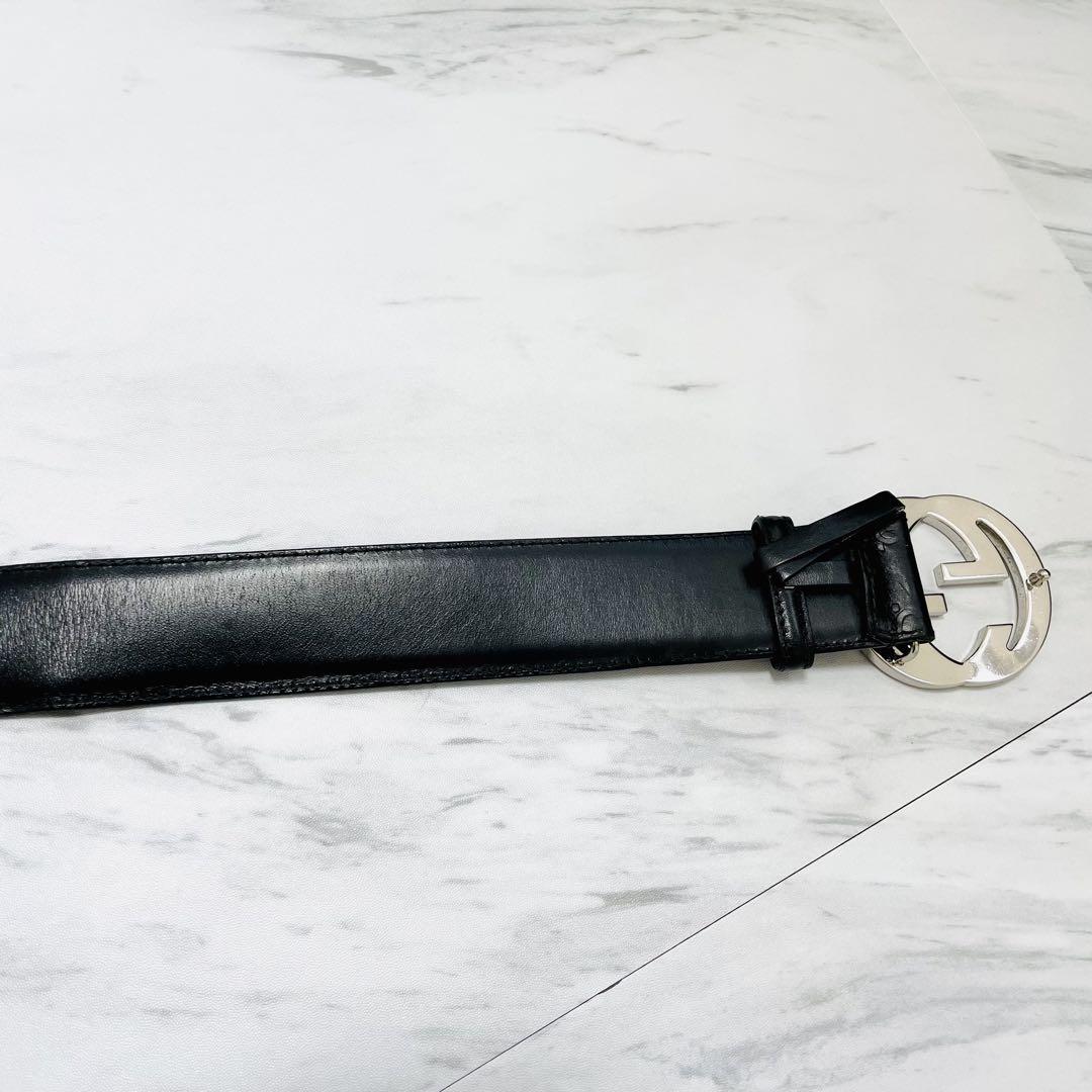 GUCCI ベルト インターロッキング GG柄 シマレザー シルバー金具 黒