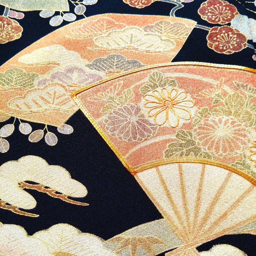 着物リメイク　スリット袖ワンピース　作家物　黒留袖　ロング　Aラインドレス　金箔