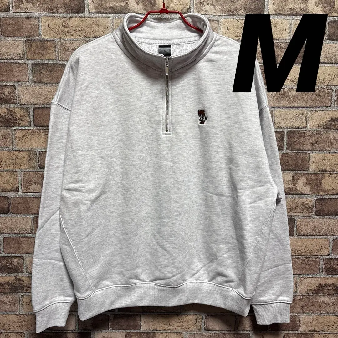 Thumbnail of Half-zip sweatshirt, ash, fleece-lined, size M, one-point embroidery