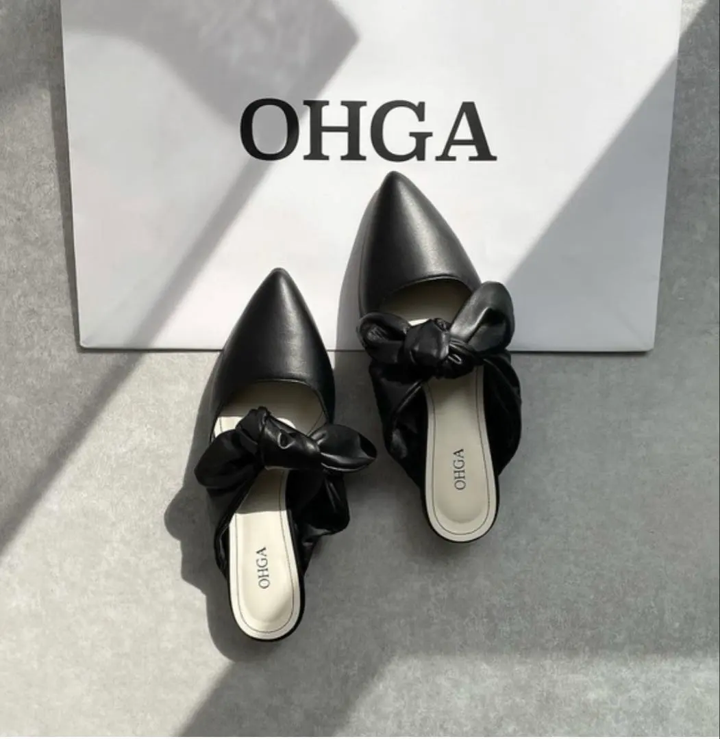 Thumbnail of OHGA Leather Ribbon Mules Pumps 22.5cm