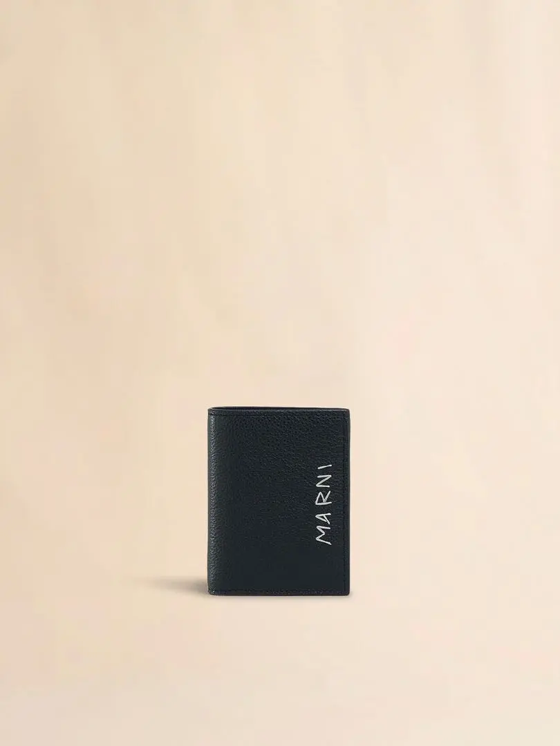 Thumbnail of Marni Leather Bi-fold Wallet with Mending Embroidery, Black