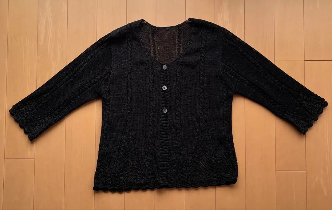 Thumbnail of Lace Knit Black Cardigan, Short Sleeves