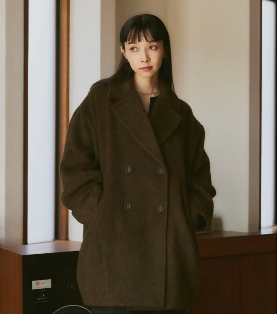 wool blend shaggy cocoon p coat/ウールブレンドシャギー