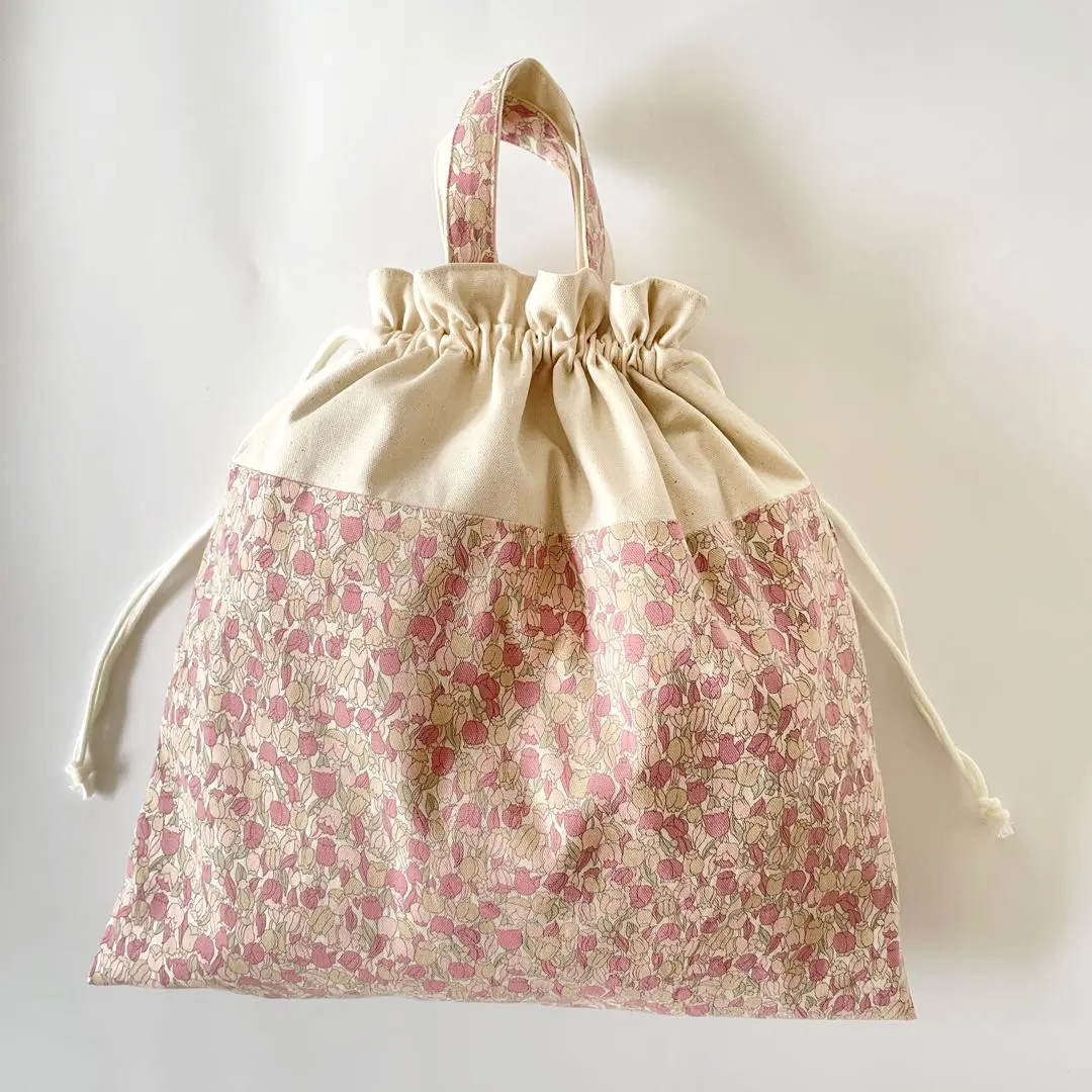 Thumbnail of Drawstring Bag for Clothes / Gym Clothes Bag with Handles, Tulip Pattern, Pink, for Entrance to School/Kindergarten