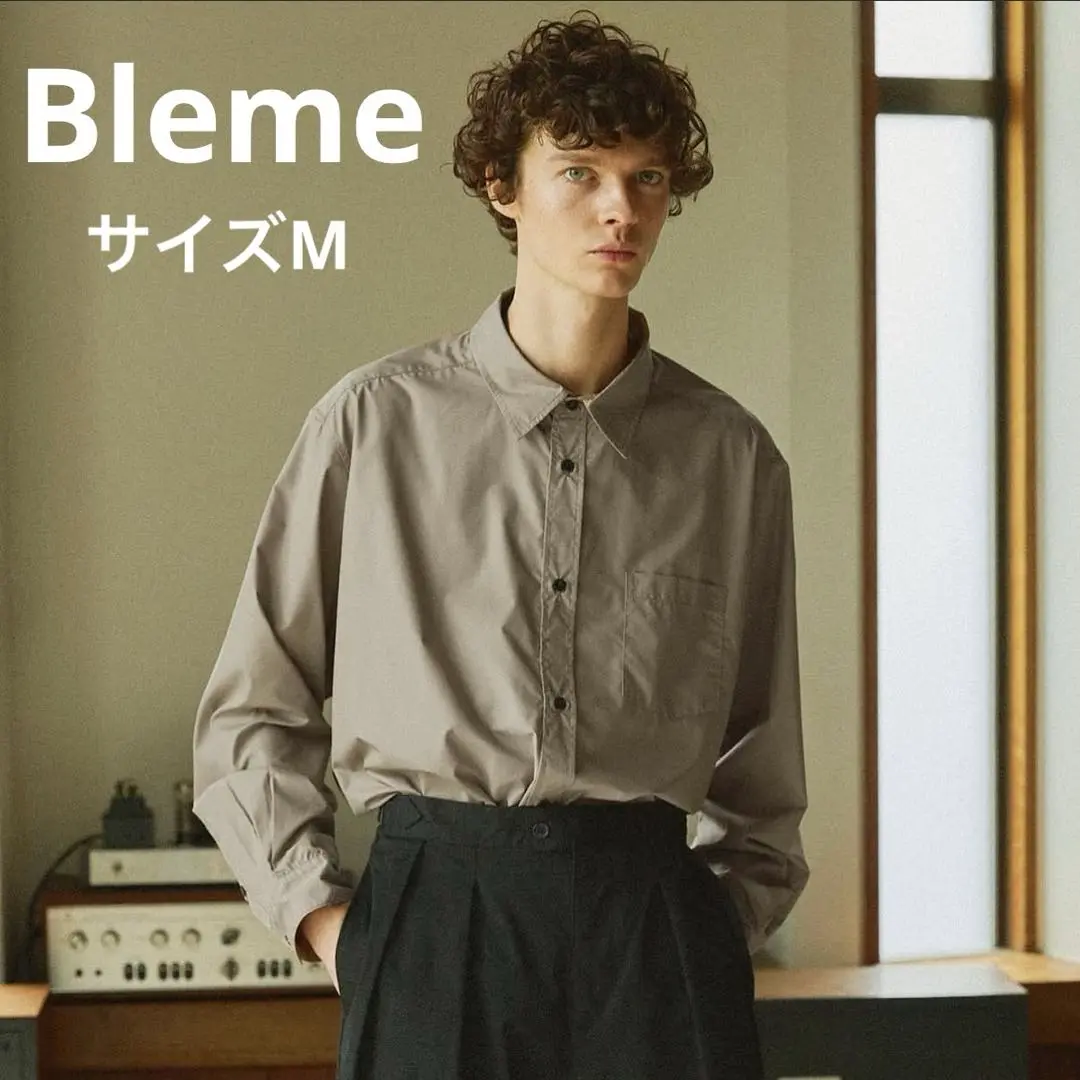 美品 bleme 多色寬鬆長袖府綢襯衫 米色 的縮圖