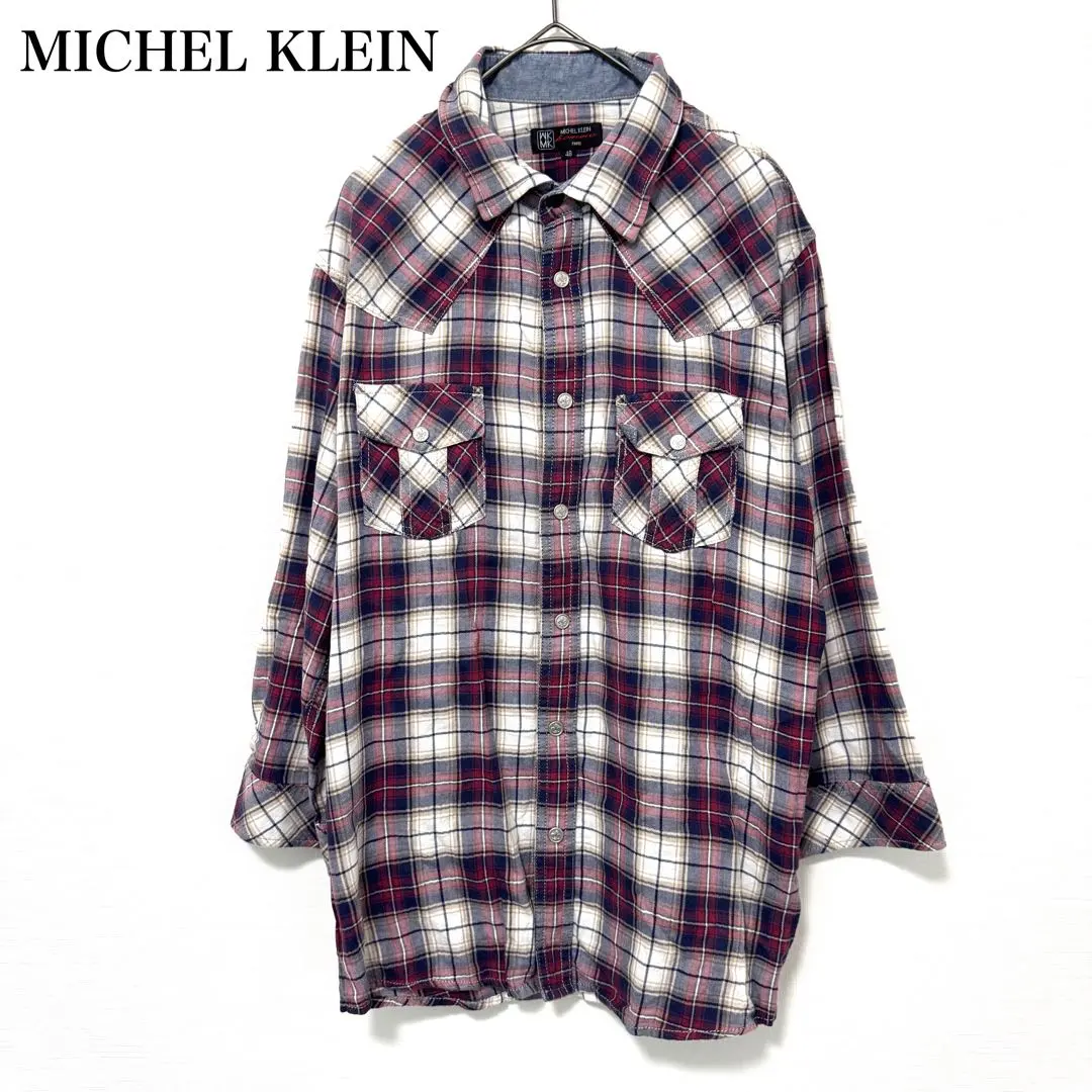 米歇爾·克蘭 格紋西部牛仔九分袖襯衫 美式休閒 成熟休閒 的縮圖