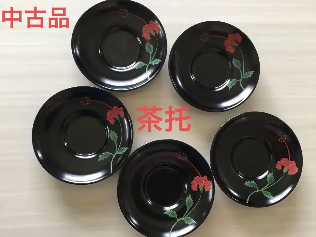 琉球漆器 木槿茶托5枚【中古品】【美品】 的縮圖