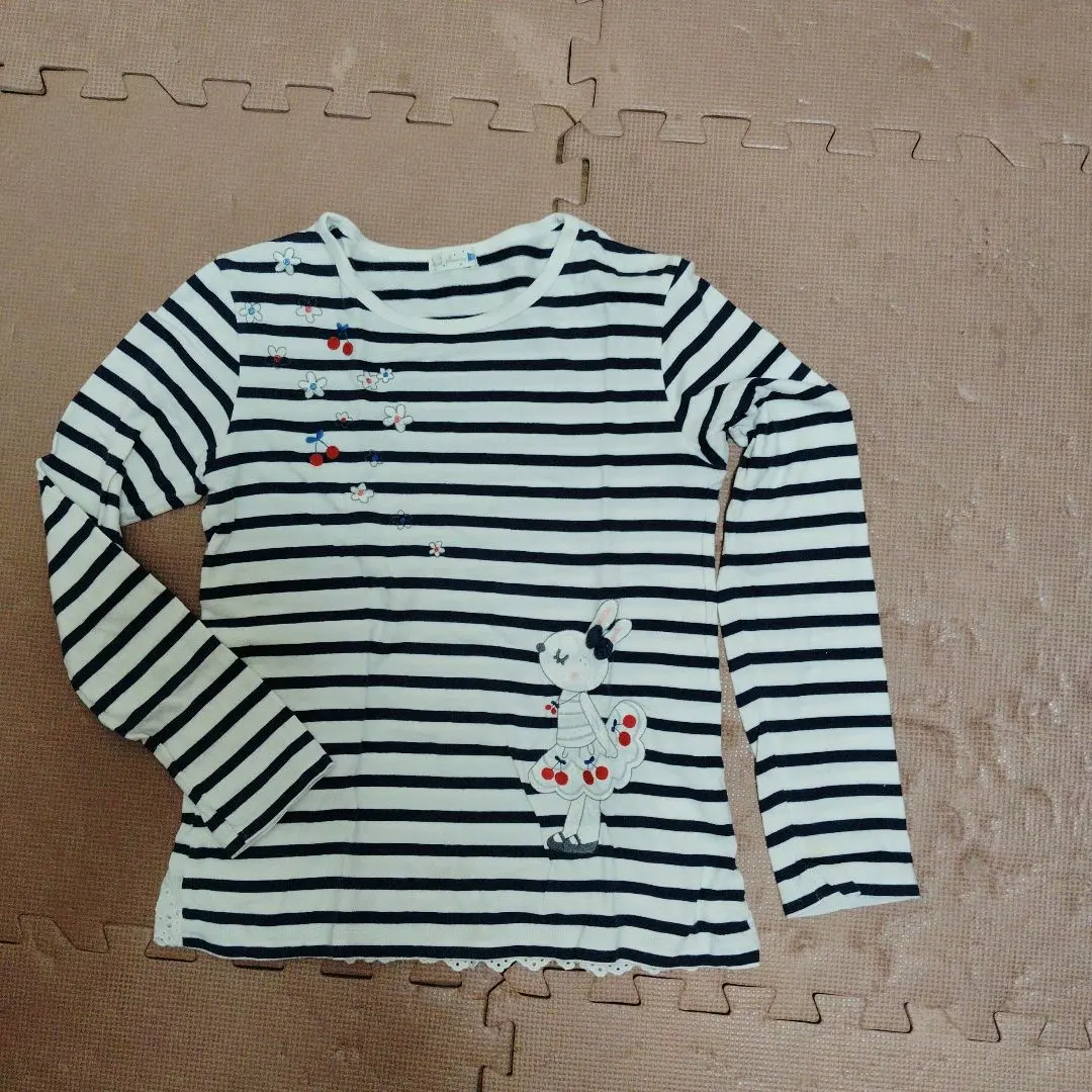Thumbnail of #knitplanner #kp Striped Long Sleeve T-shirt Cute Embroidery