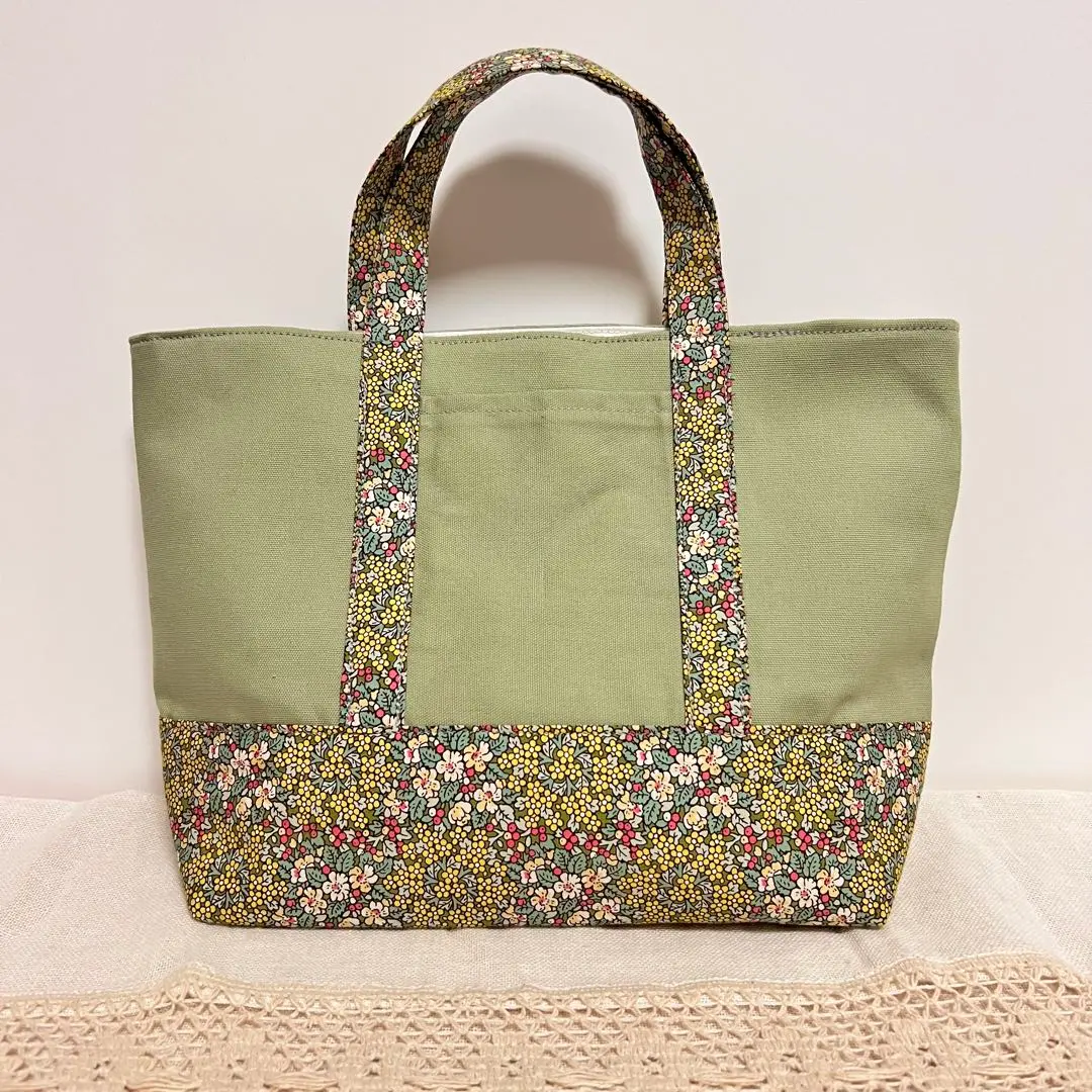 Thumbnail of Tote bag, handmade, mini tote, floral, yellow green, small size